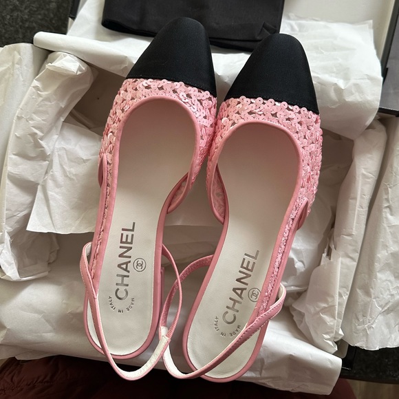 (Sold) Chanel slingbacks glitter pink and black 38 new - Picture 4 of 10